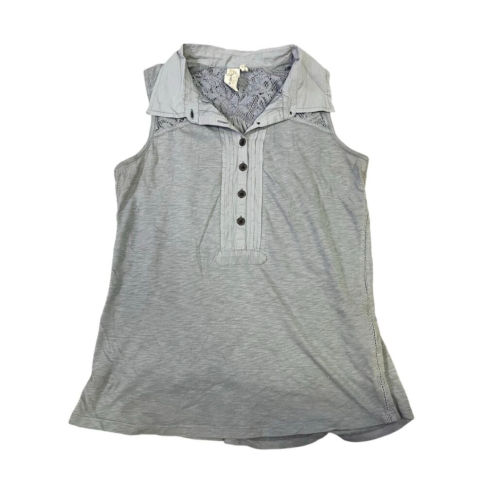 Aventura Organic Cotton Sleeveless Tank Top, Collared‎ Quarter-Button Sz M Blue
